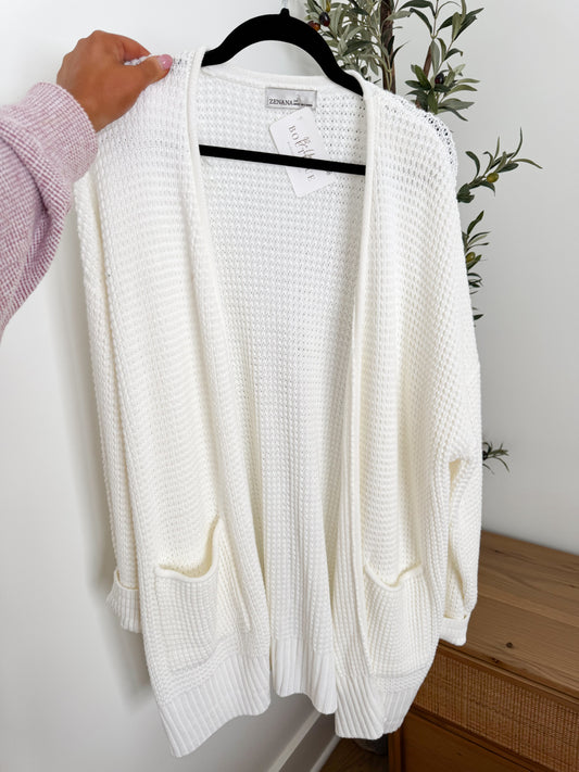 Waffle Knit Cardigan - Plus