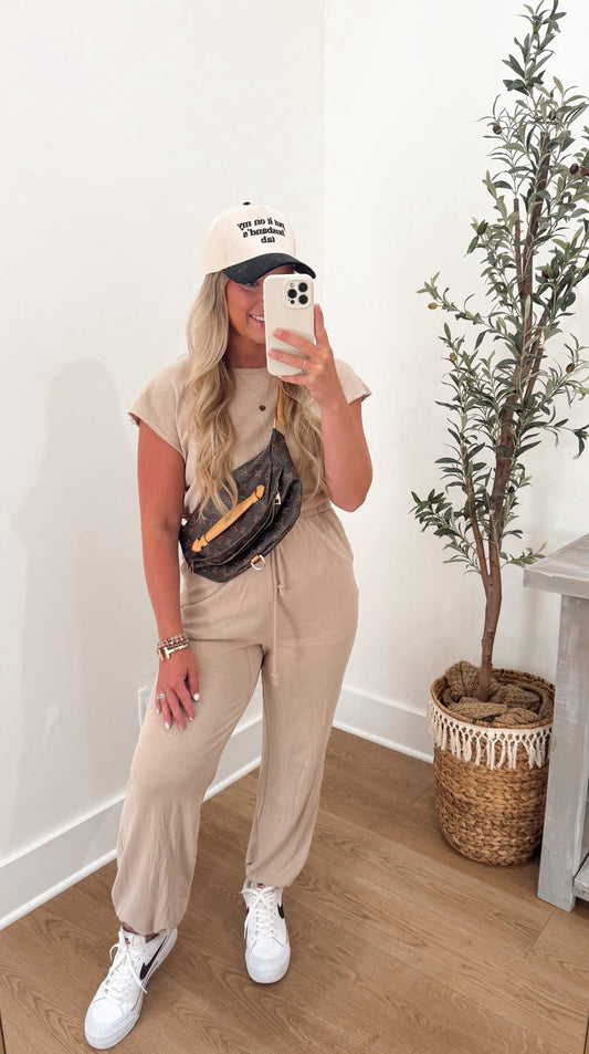 Throw On & Go Jumpsuit - Taupe