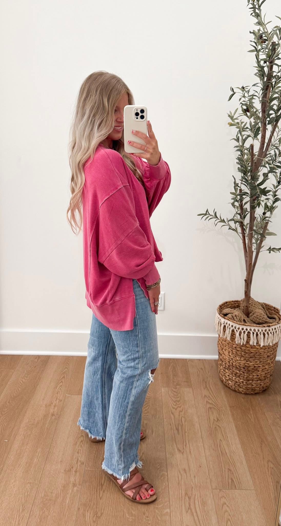 Mineral Washed Pullover - Magenta