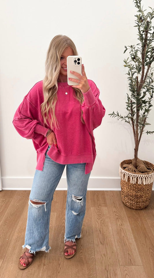 Mineral Washed Pullover - Magenta
