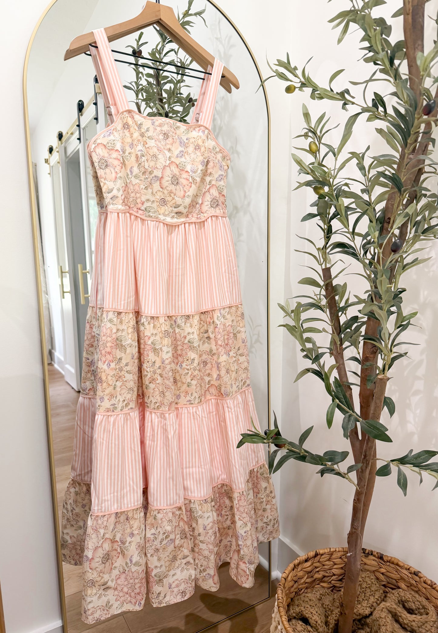 Floral Striped Tiered Dress - SMALL