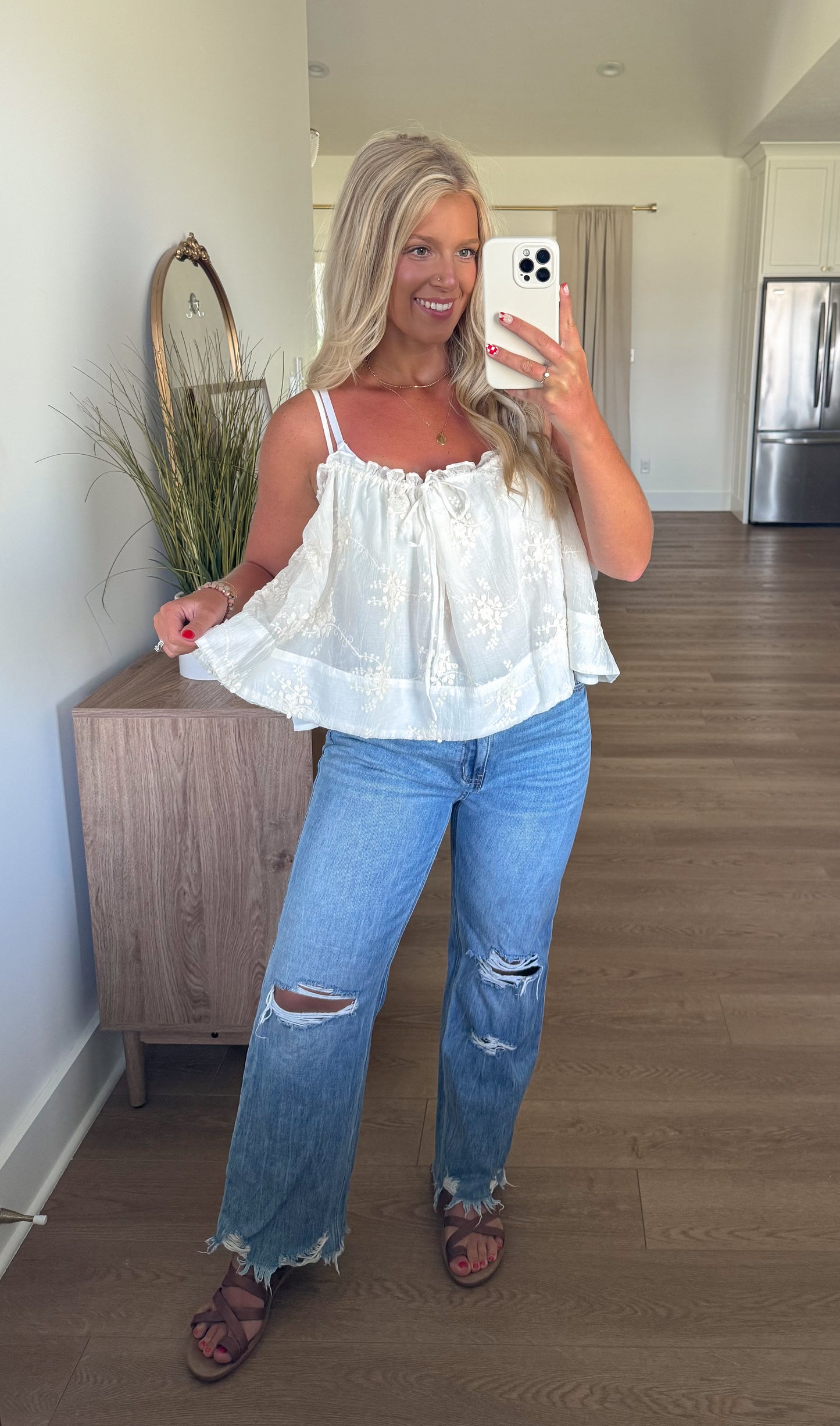 Floral Embroidered Tank - Ivory