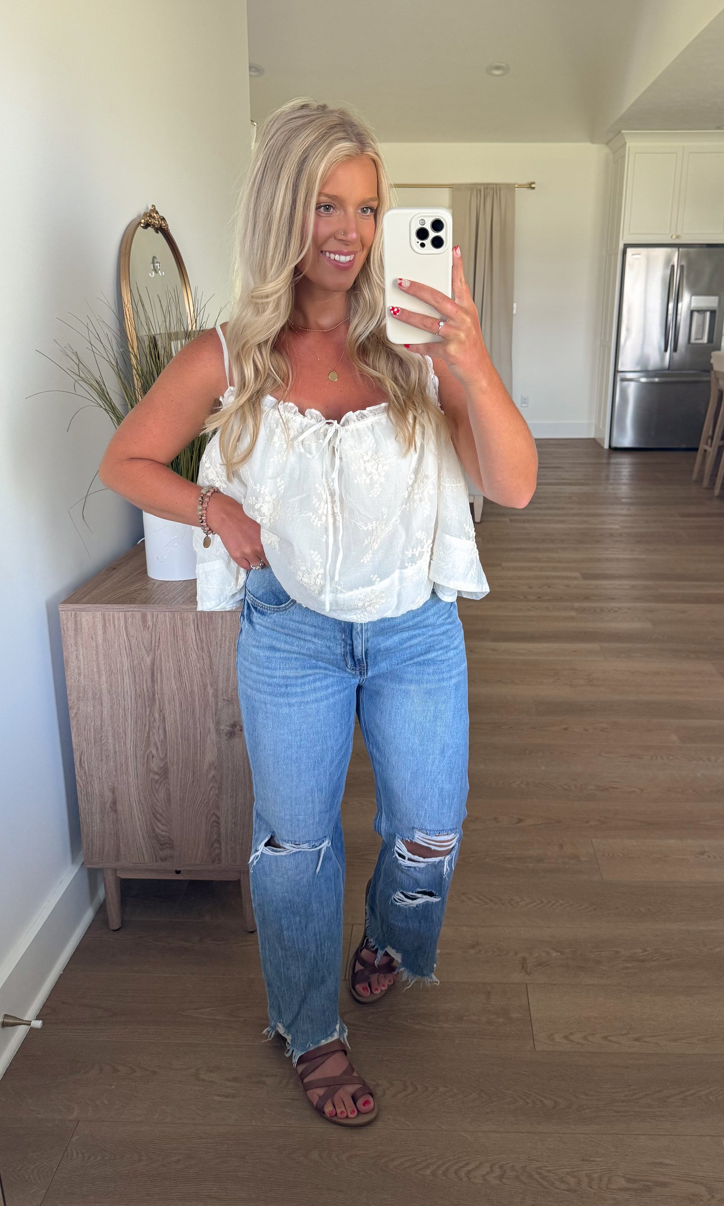 Floral Embroidered Tank - Ivory