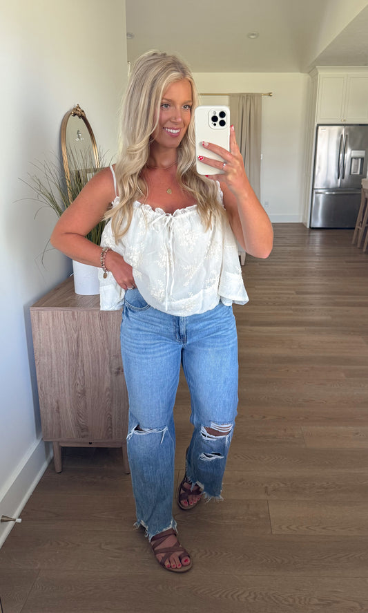 Floral Embroidered Tank - Ivory