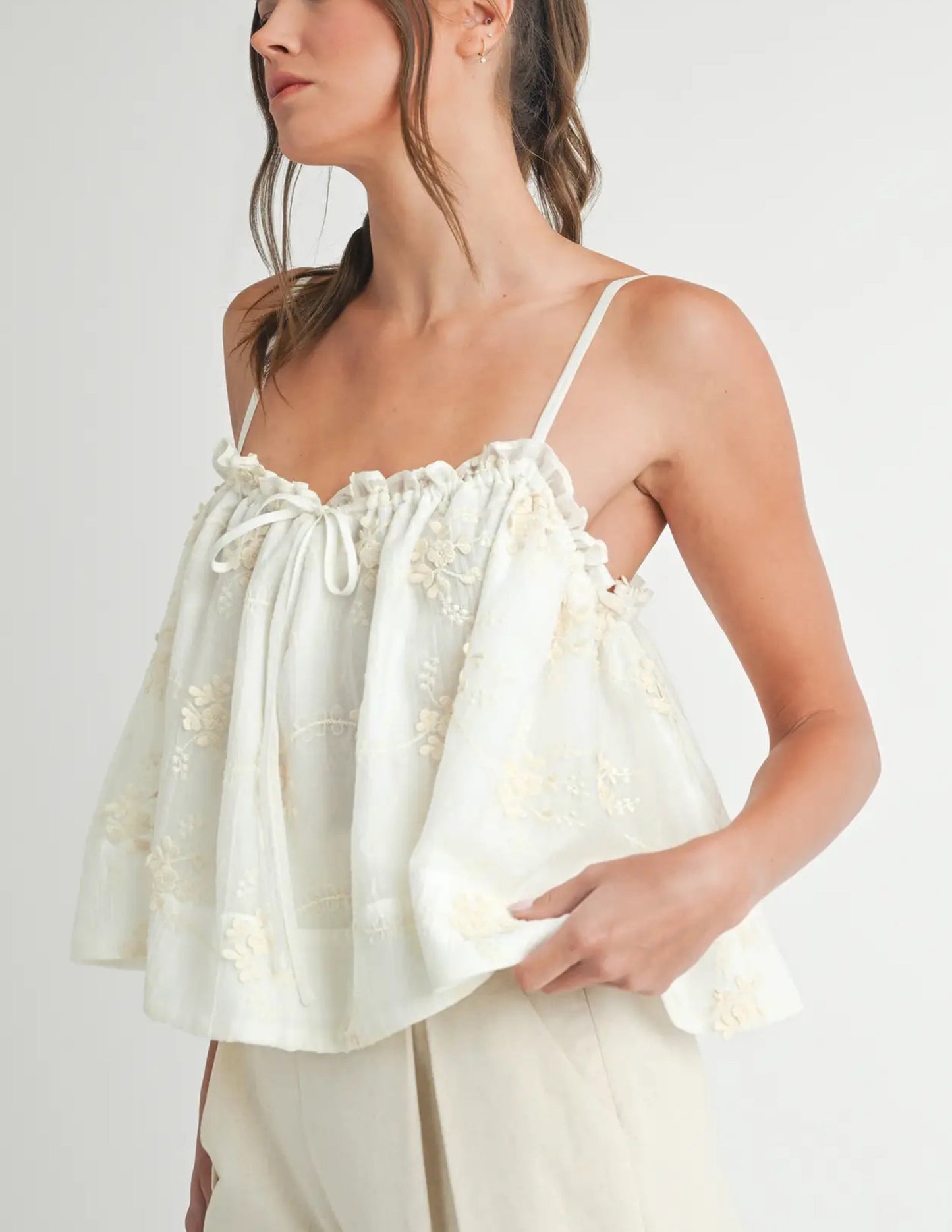 Floral Embroidered Tank - Ivory