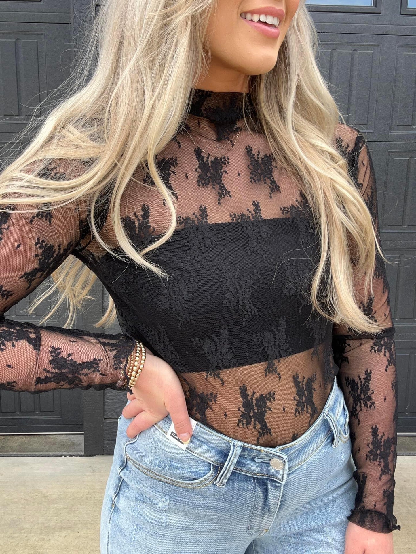 Lace Sheer Top - Black