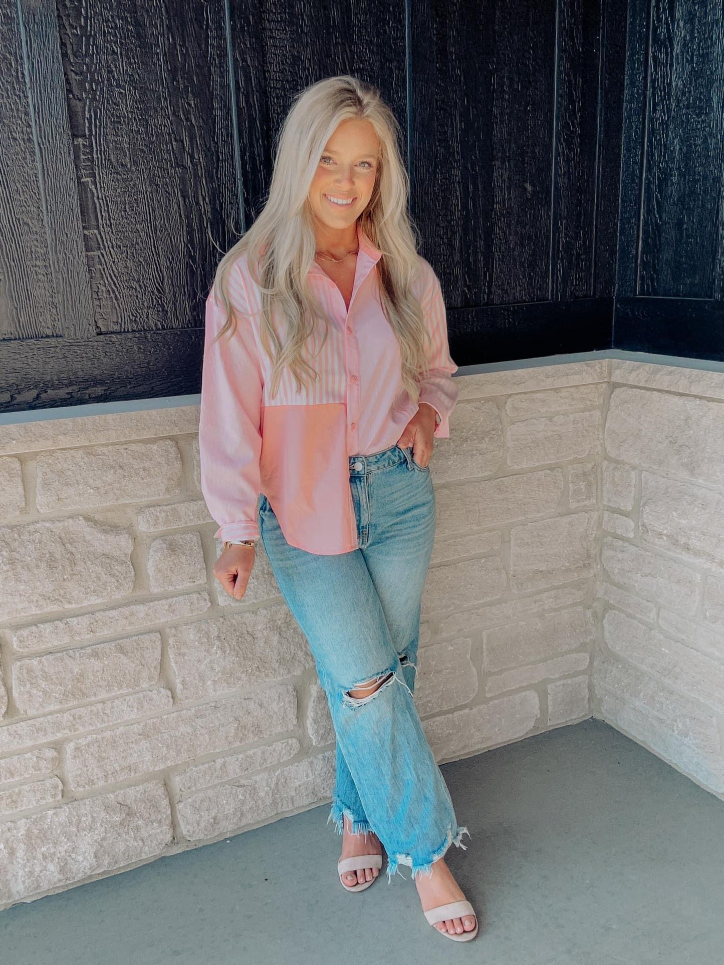 Mix Print Button Up - Pink