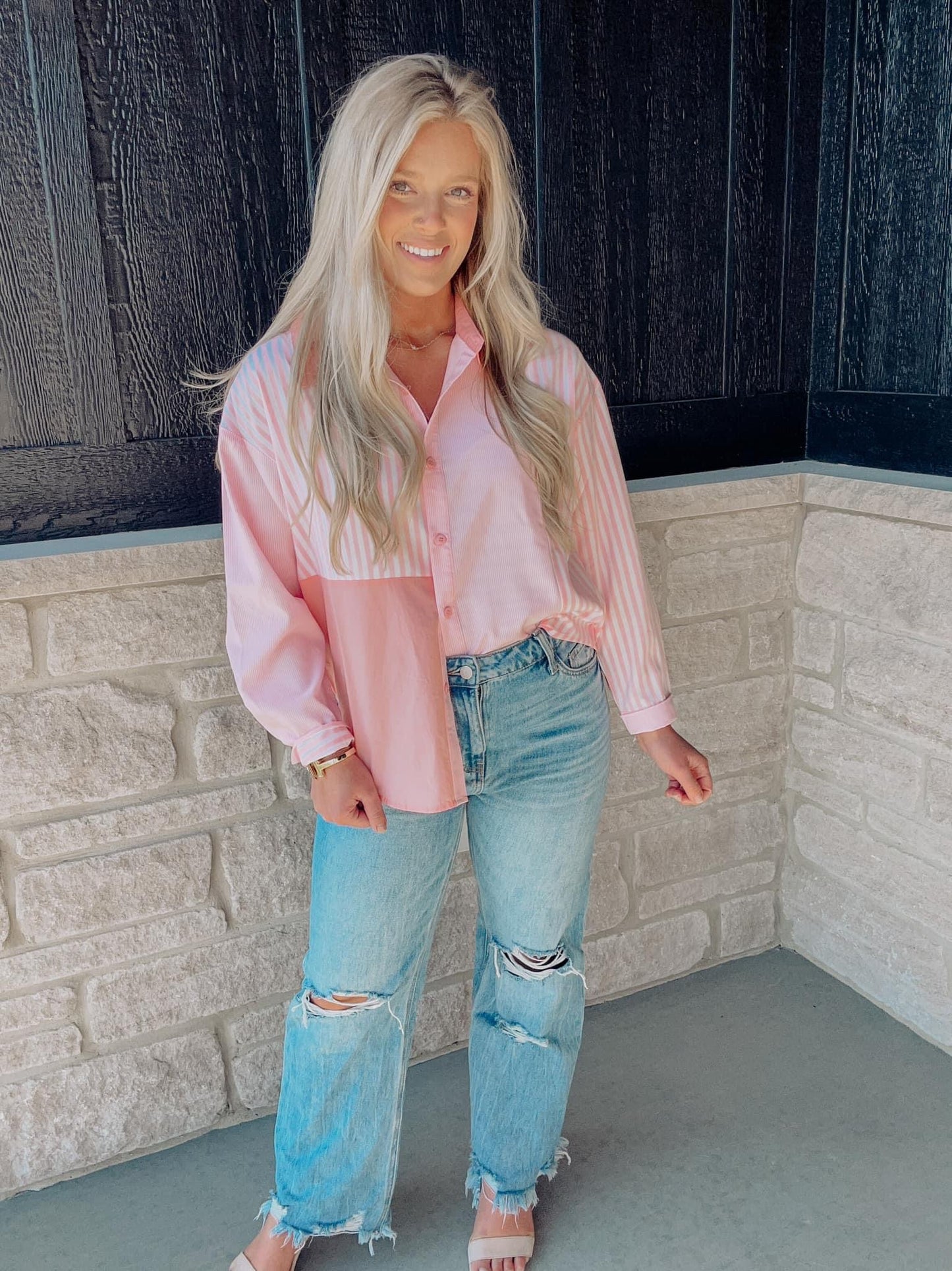 Mix Print Button Up - Pink