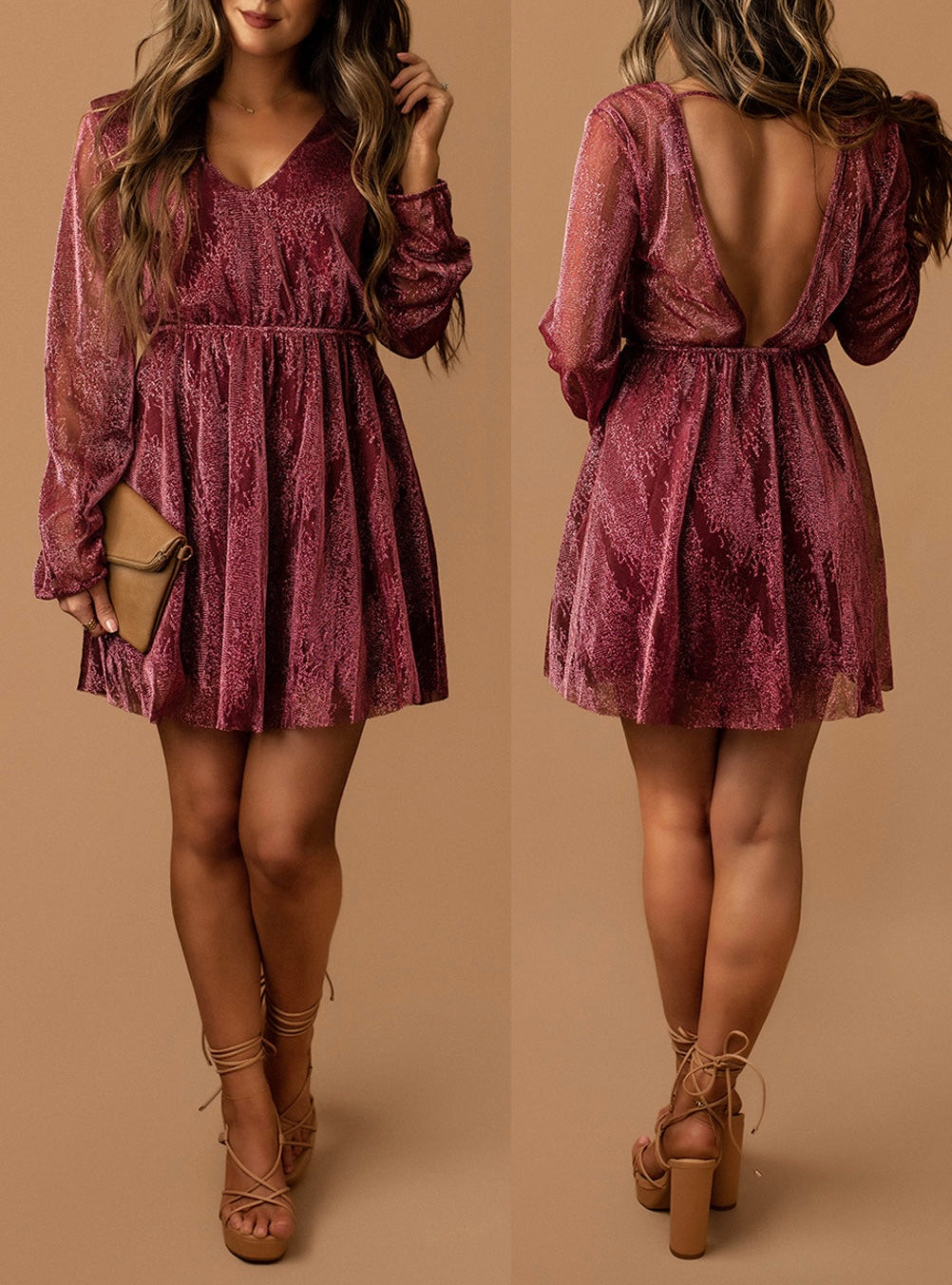 Metallic Dress - Wine
