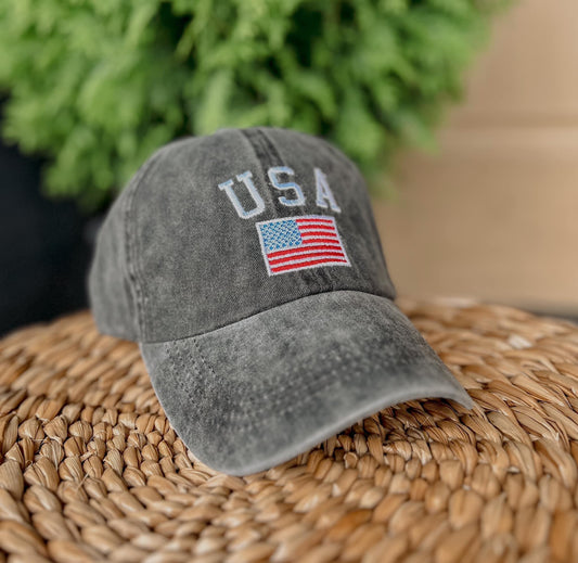 USA Hat - Washed Black