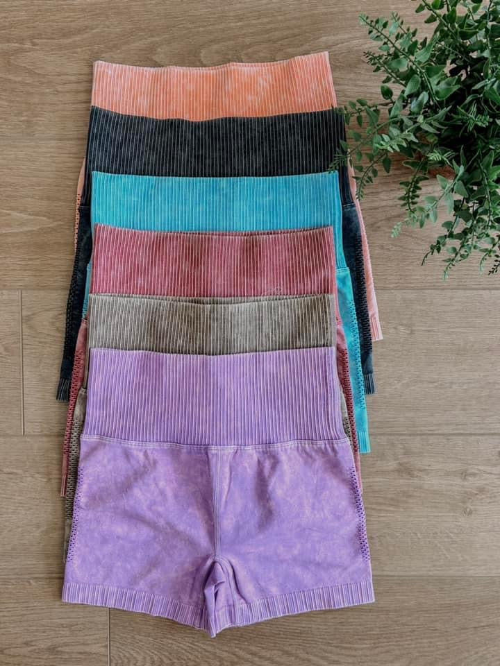 Mineral Washed Biker Shorts - Multiple Colors