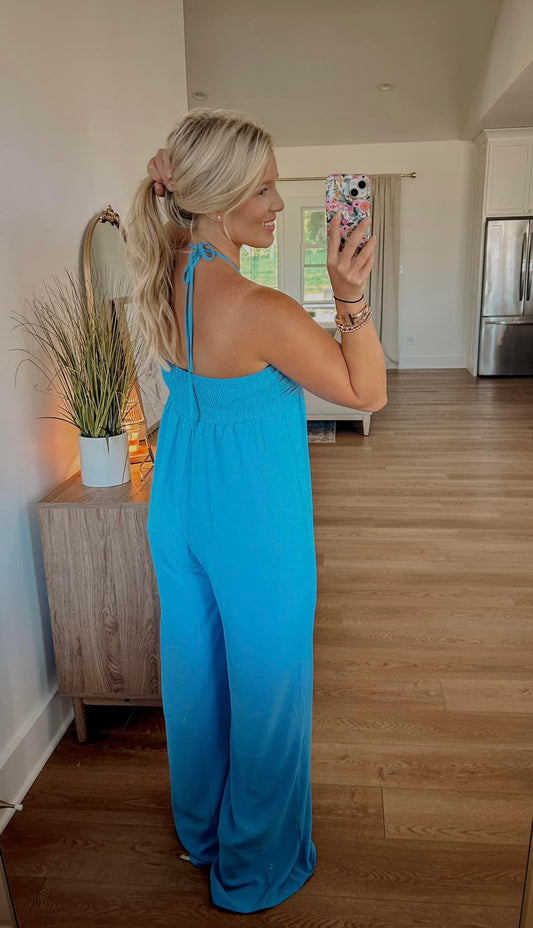 Beachfront Jumpsuit - Bright Blue