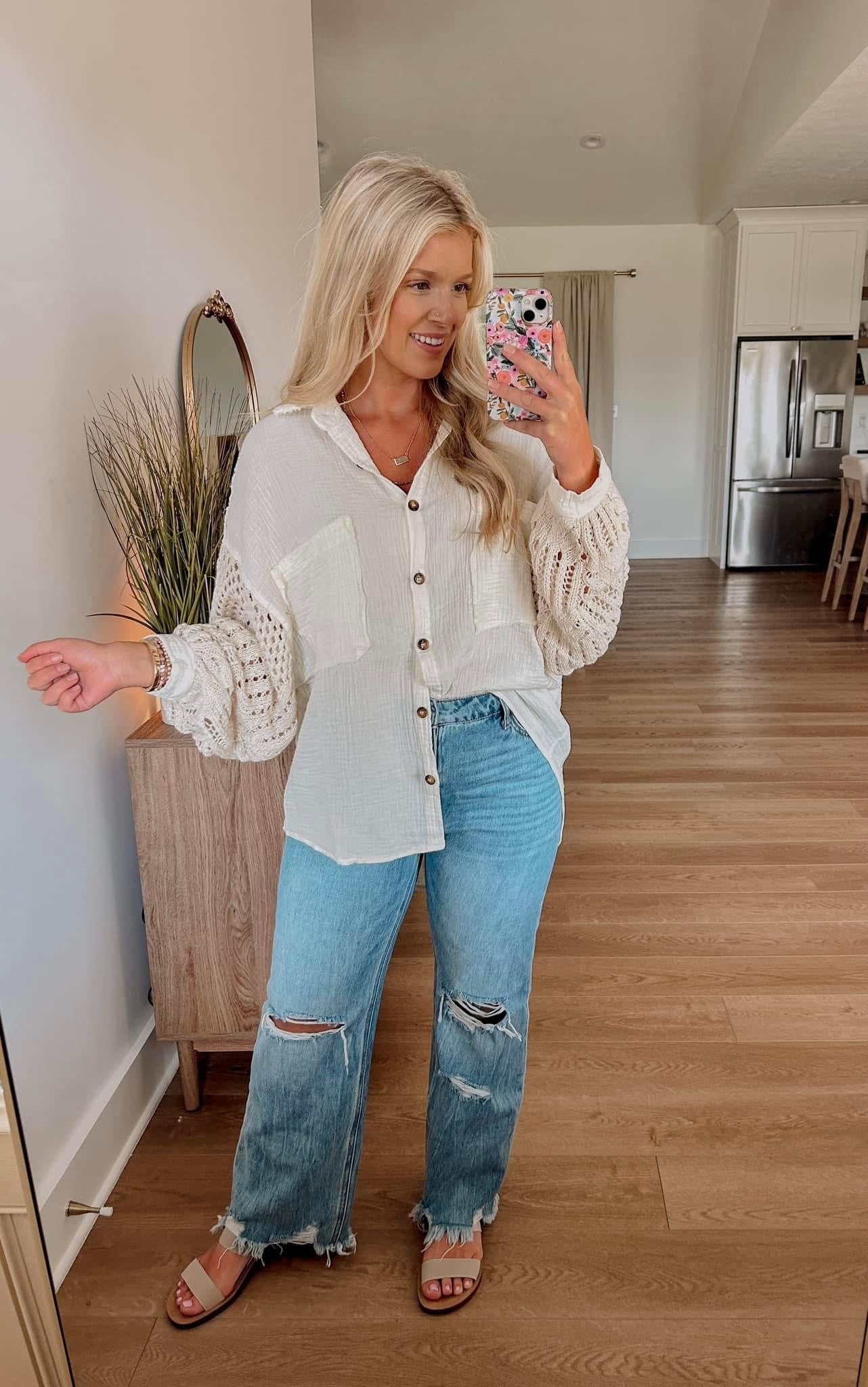 Drift Away Guaze Top - Natural