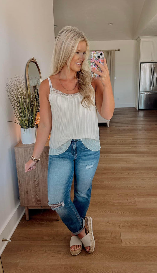 Lace Pleated Cami - Cream