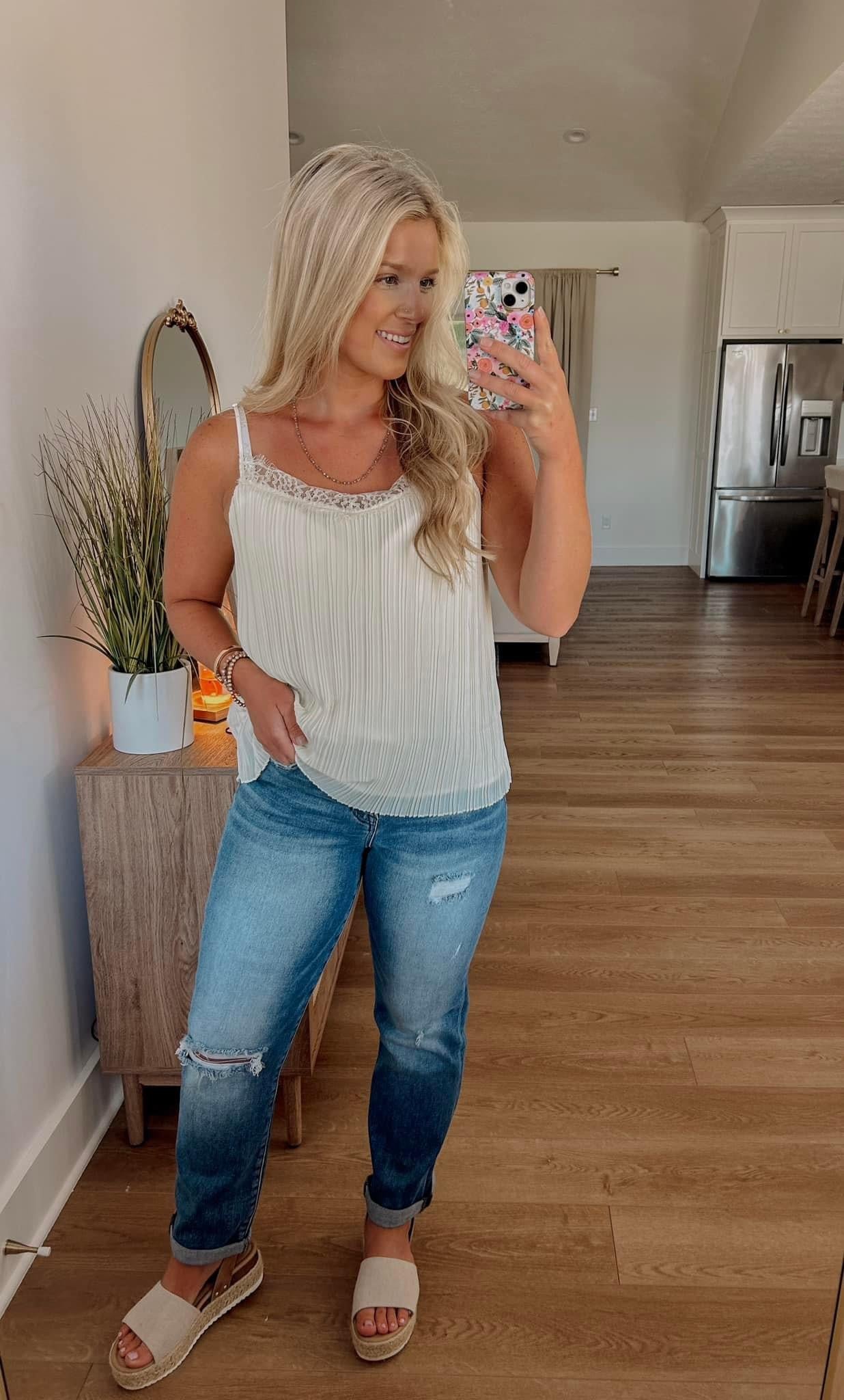 Lace Pleated Cami - Cream