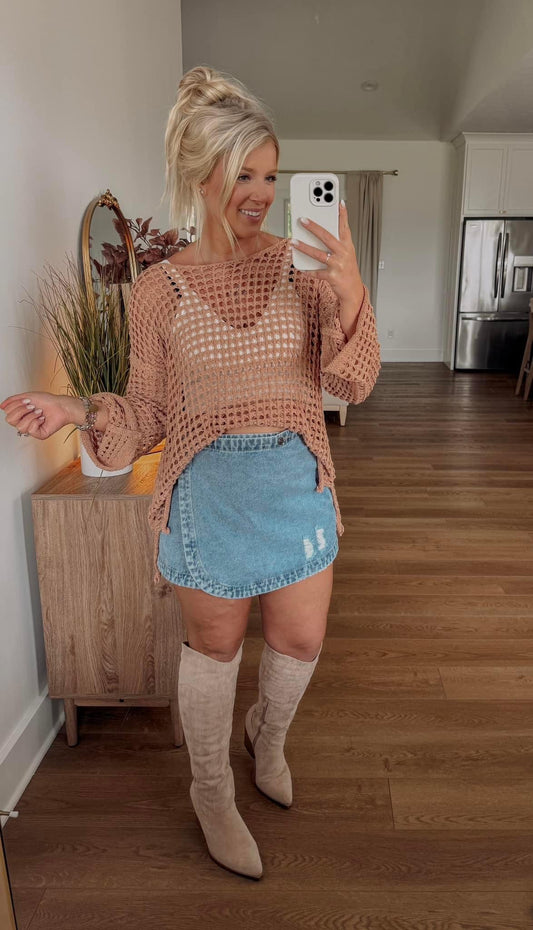 Crochet Sweater- Vintage Coral