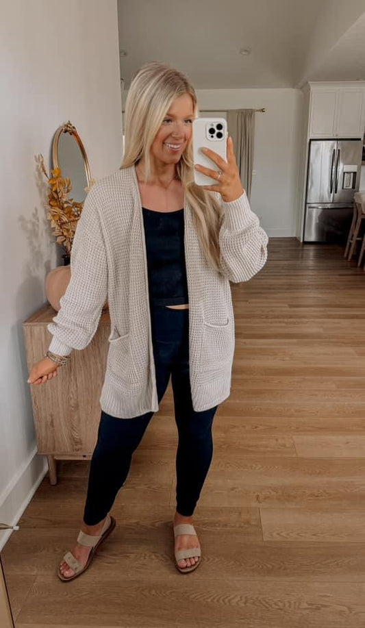 Waffle Knit Cardigan - Oatmeal