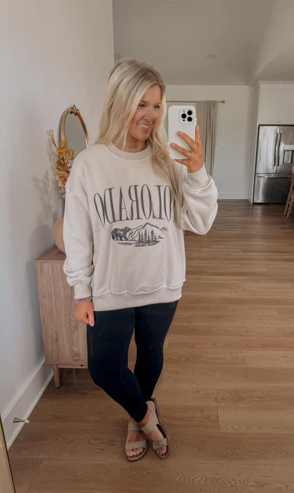 Embroidered Colorado Crewneck - Beige