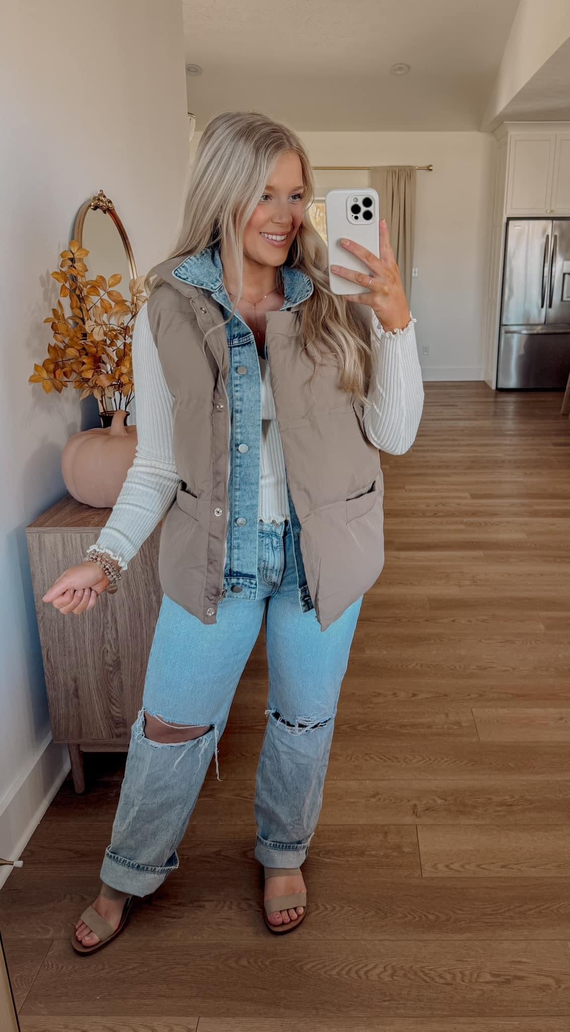 Denim/Mushroom Puffer Vest