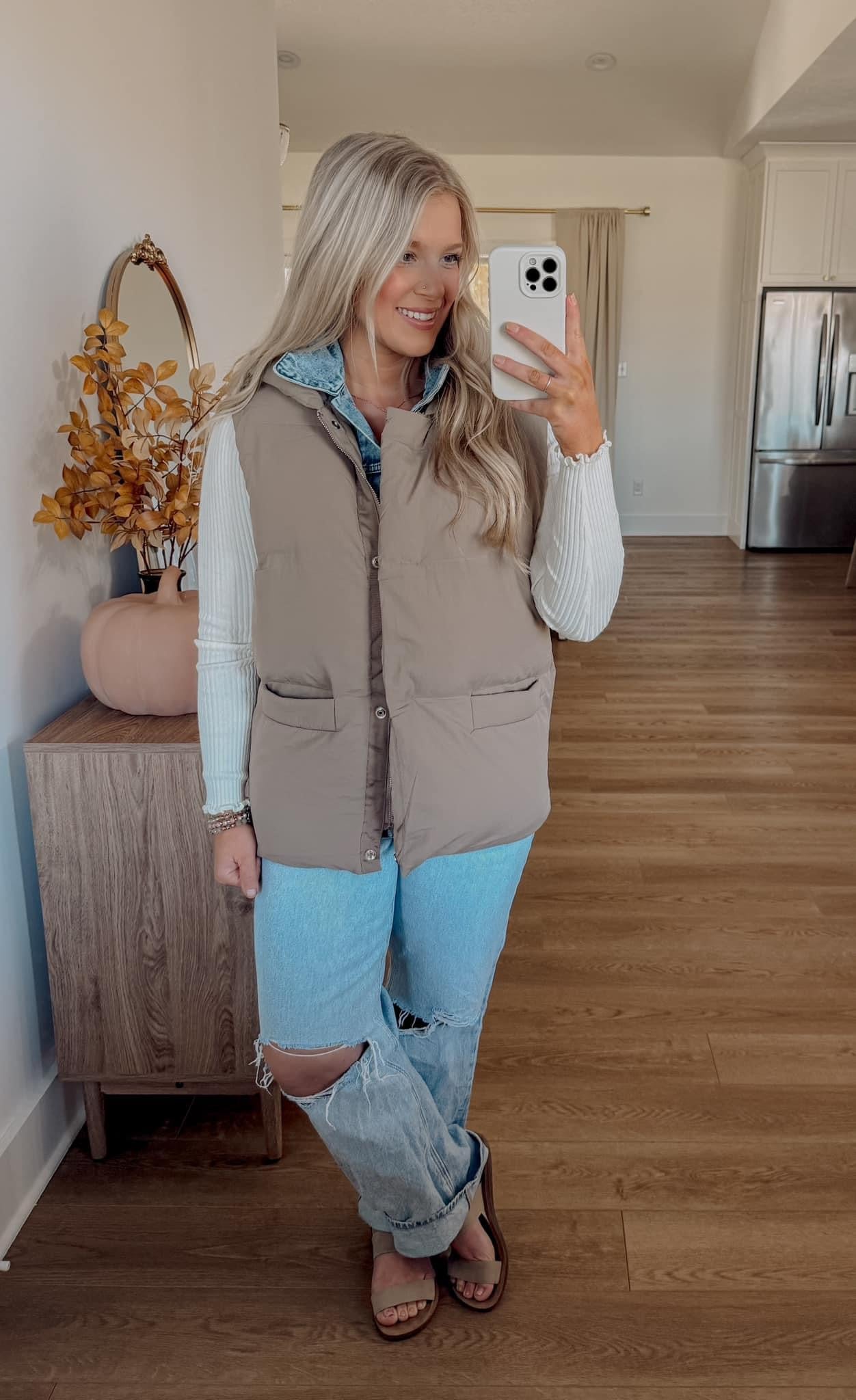 Denim/Mushroom Puffer Vest
