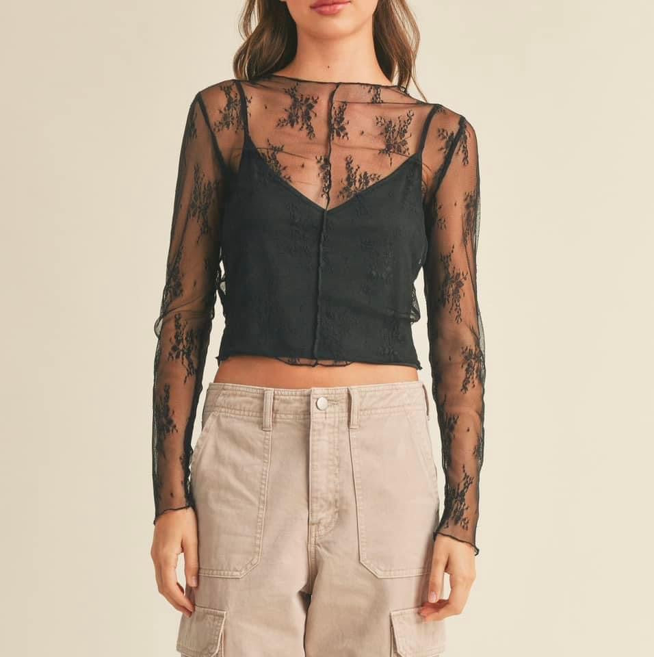 Lace Layering Top - Black