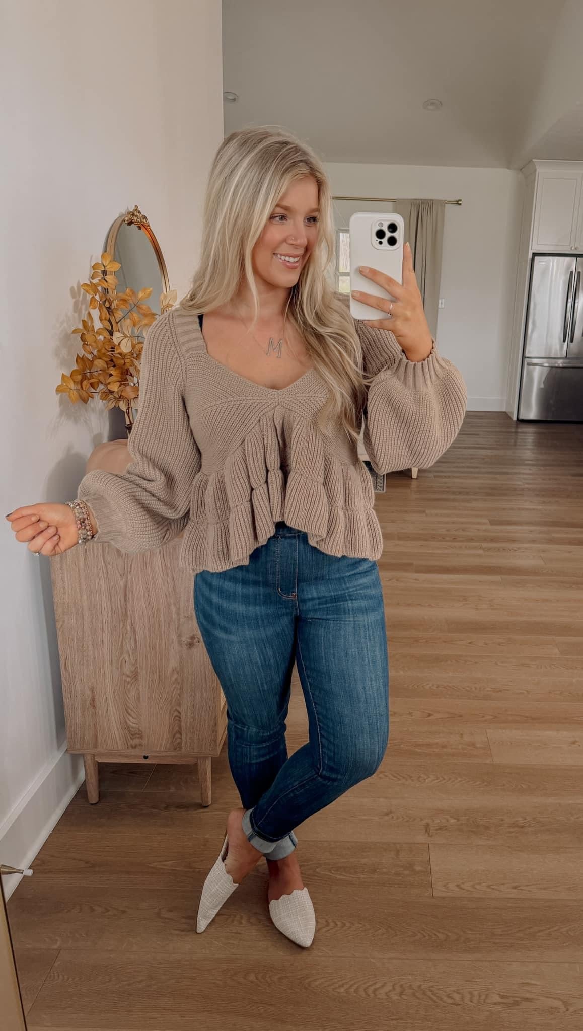 Peplum Sweater Top - Beige