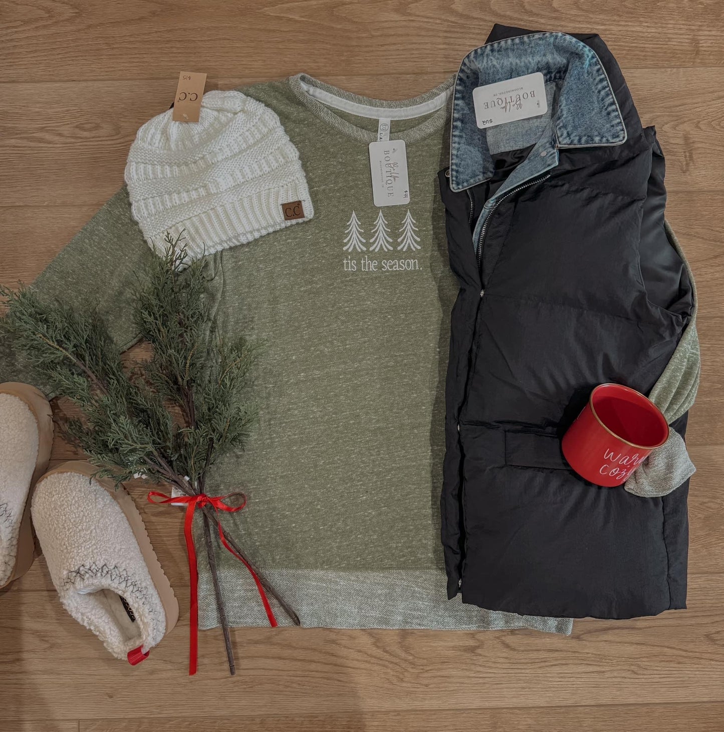 Tis the Season Embroidered Pullover - Light Green