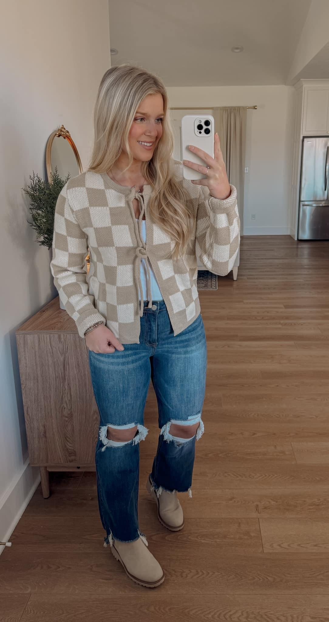 Checkered Bow Cardigan