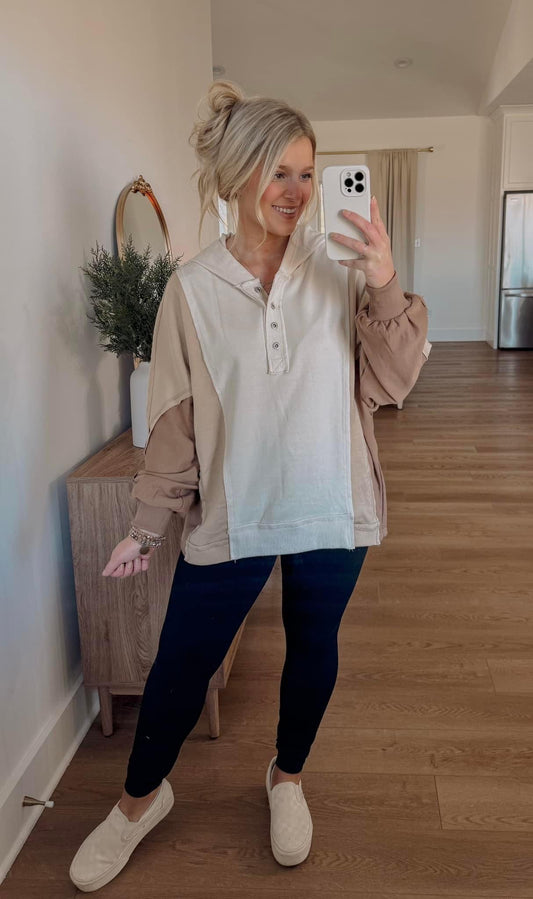 Color-block Henley Hoodie