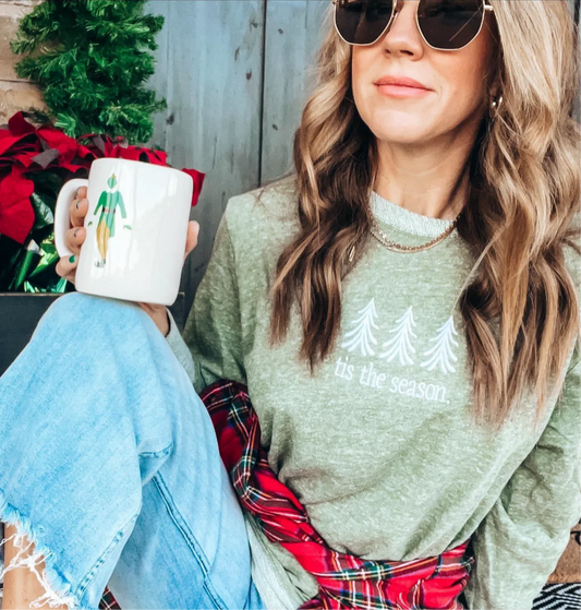 Tis the Season Embroidered Pullover - Light Green