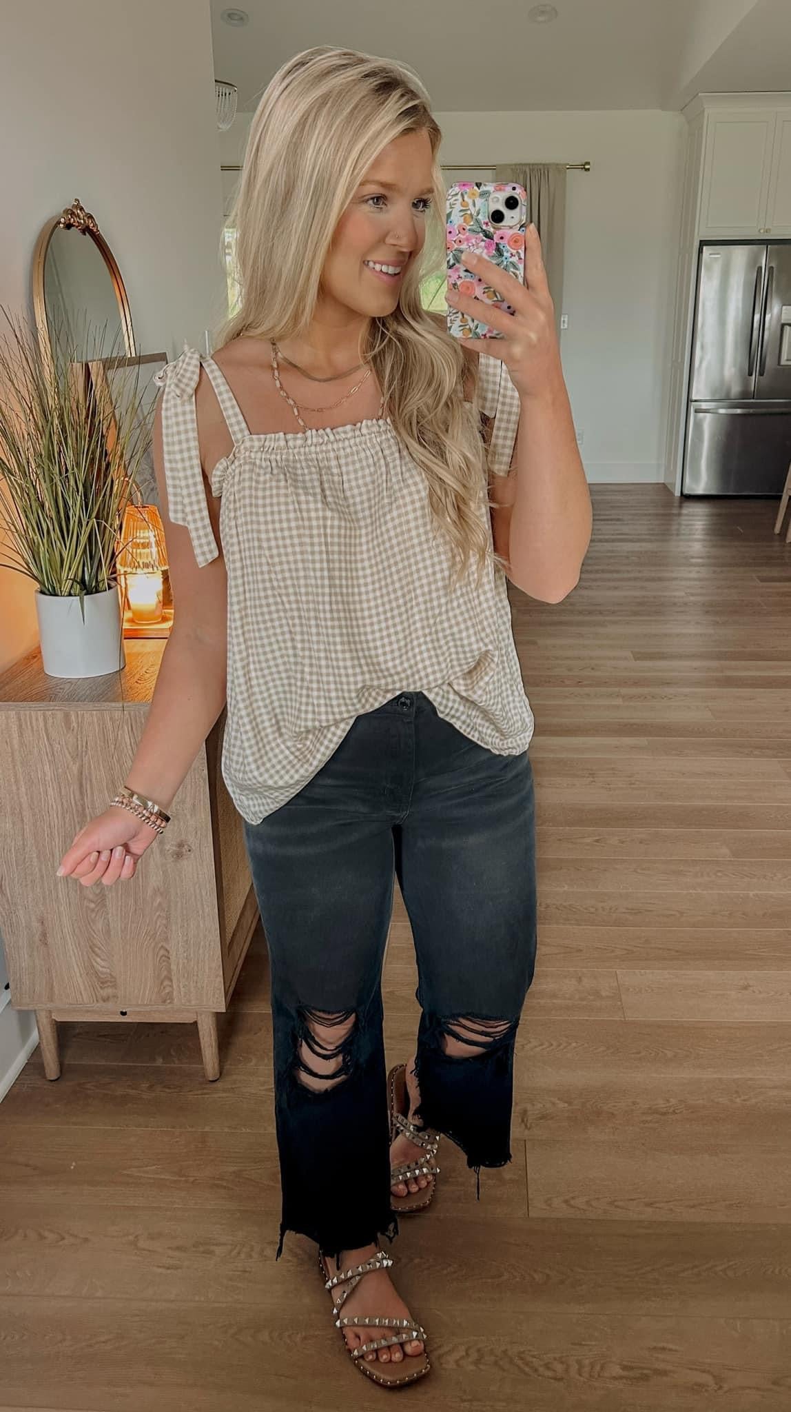 Milla Gingham Tank - Tan/Natural
