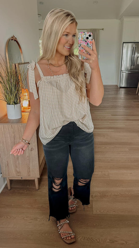 Milla Gingham Tank - Tan/Natural