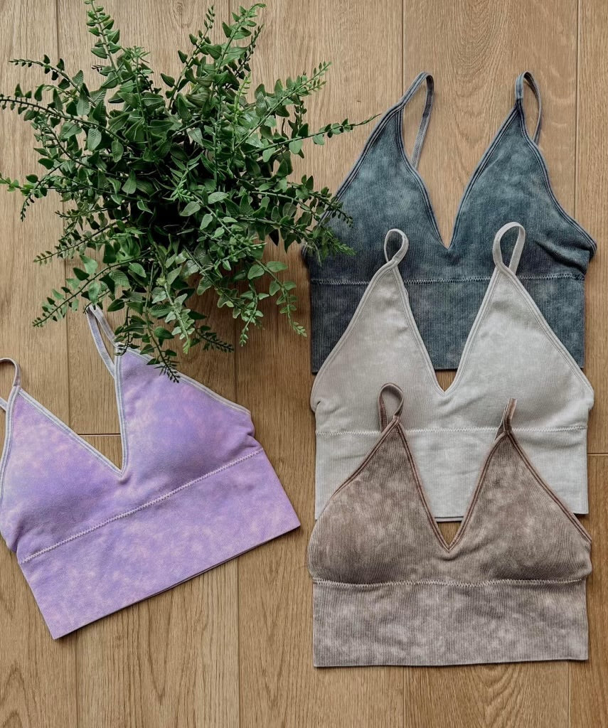 Mineral Washed Padded Bralette - Multiple Colors