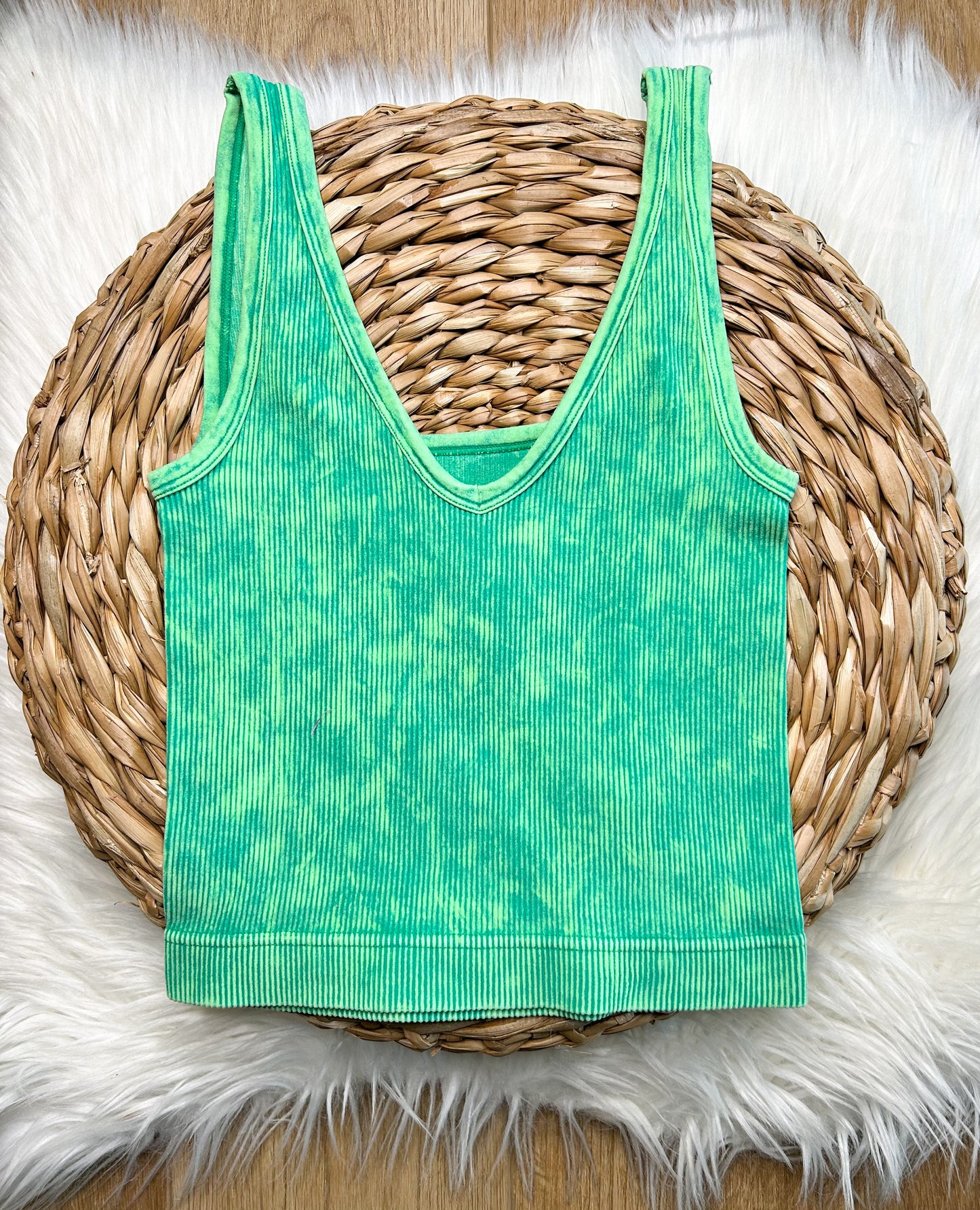 Reversible Ribbed Cropped Tank - Kelly Green