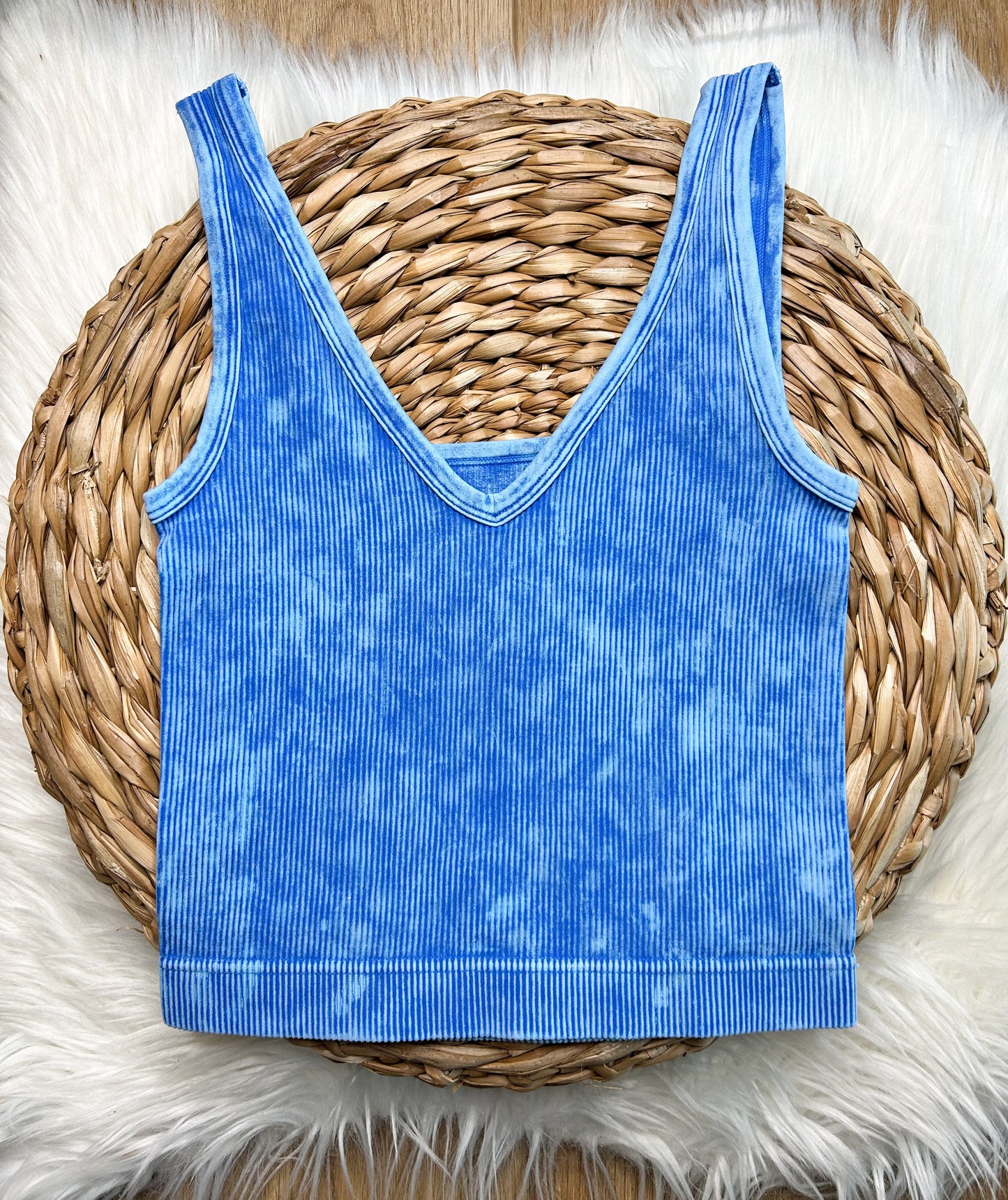 Reversible Ribbed Cropped Tank - Deep Sky