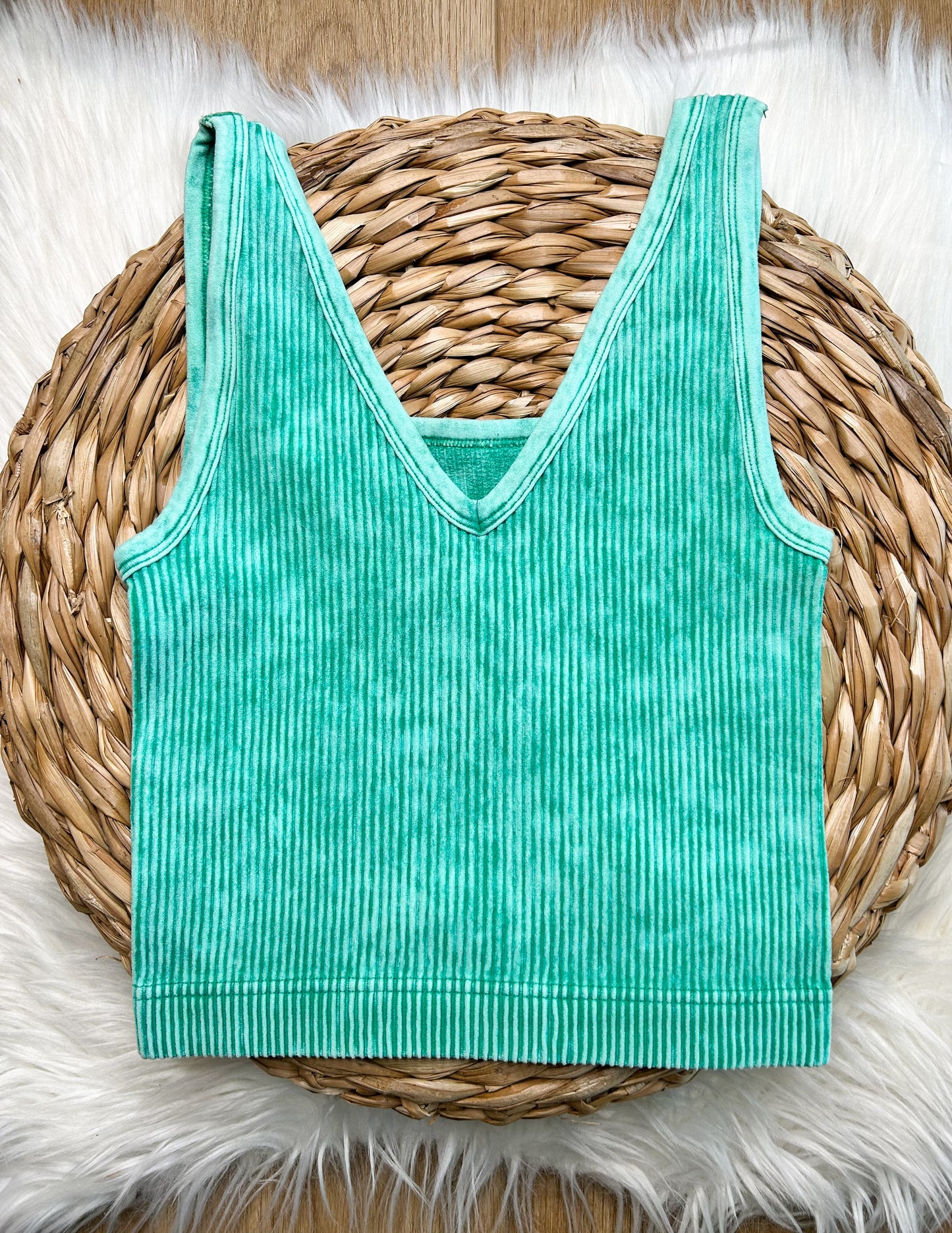 Reversible Ribbed Cropped Tank - Green