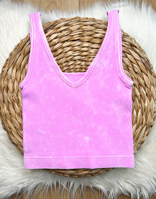 Reversible Ribbed Cropped Tank - Bright Mauve