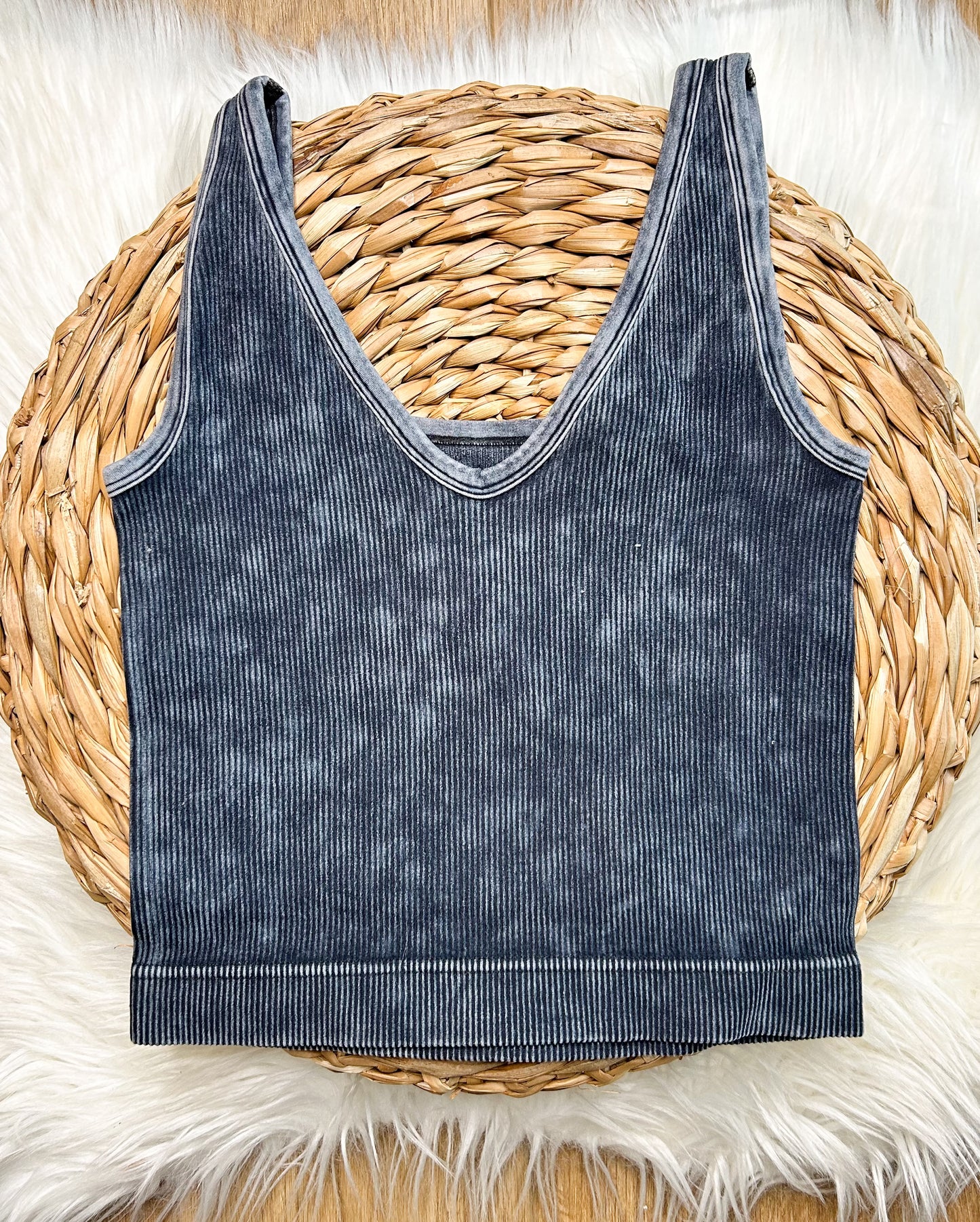 Reversible Ribbed Cropped Tank - Ash Black