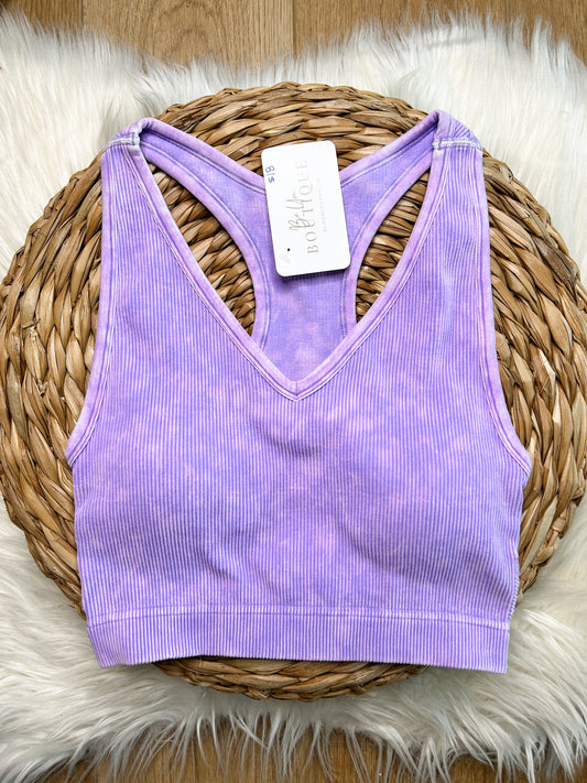 Washed Ribbed Bralette - Purple