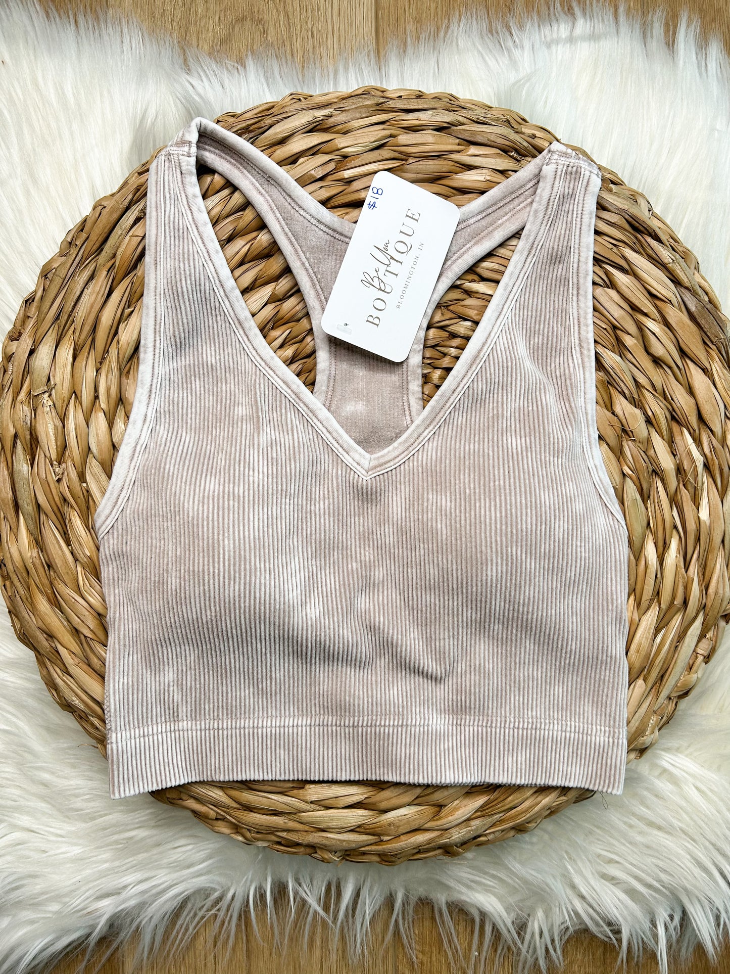 Washed Ribbed Bralette - Lt Mocha