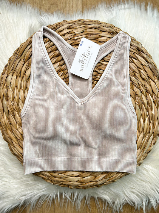Washed Ribbed Bralette - Lt Mocha