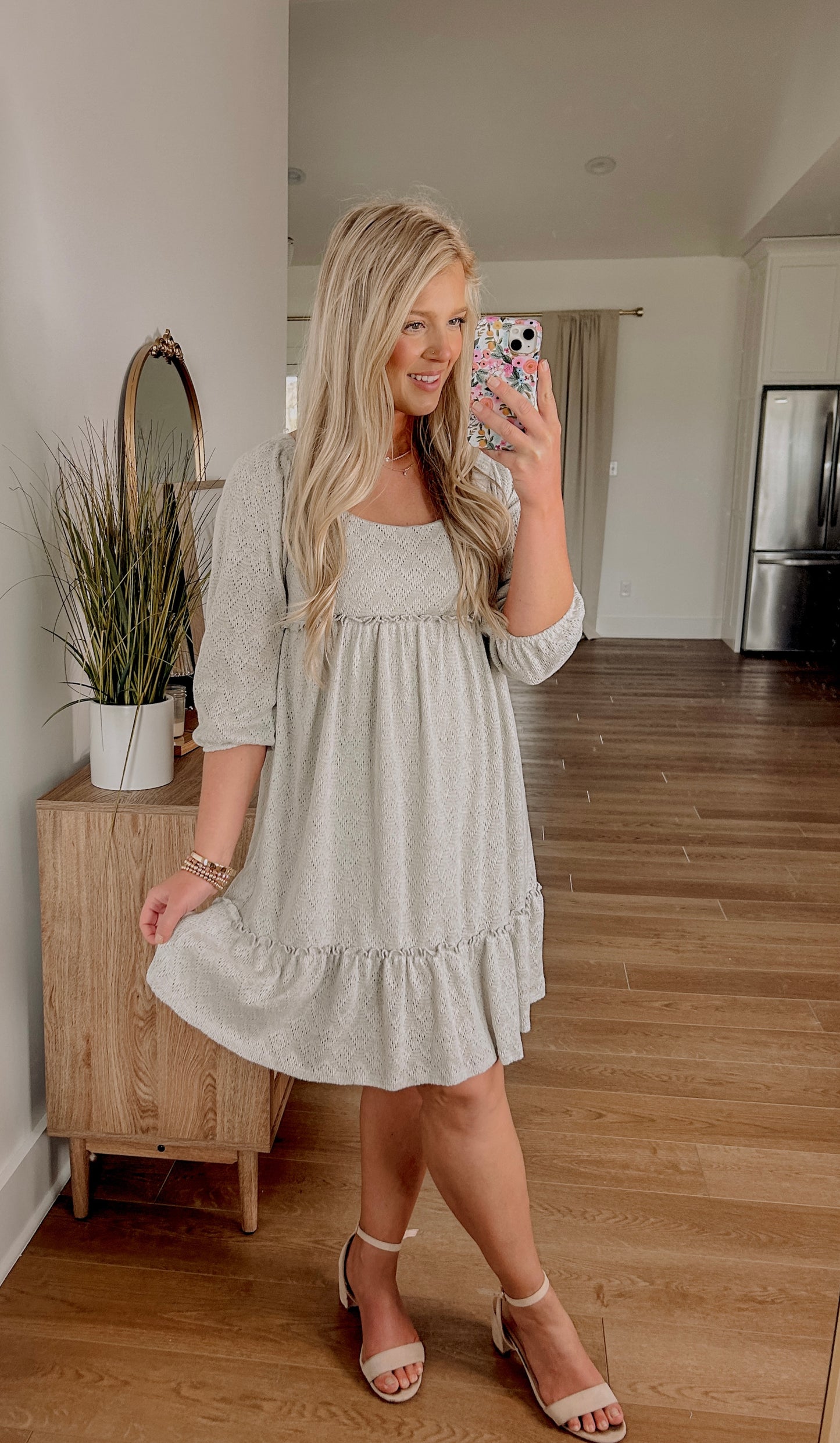 Textured Babydoll Dress - Lt. Grey
