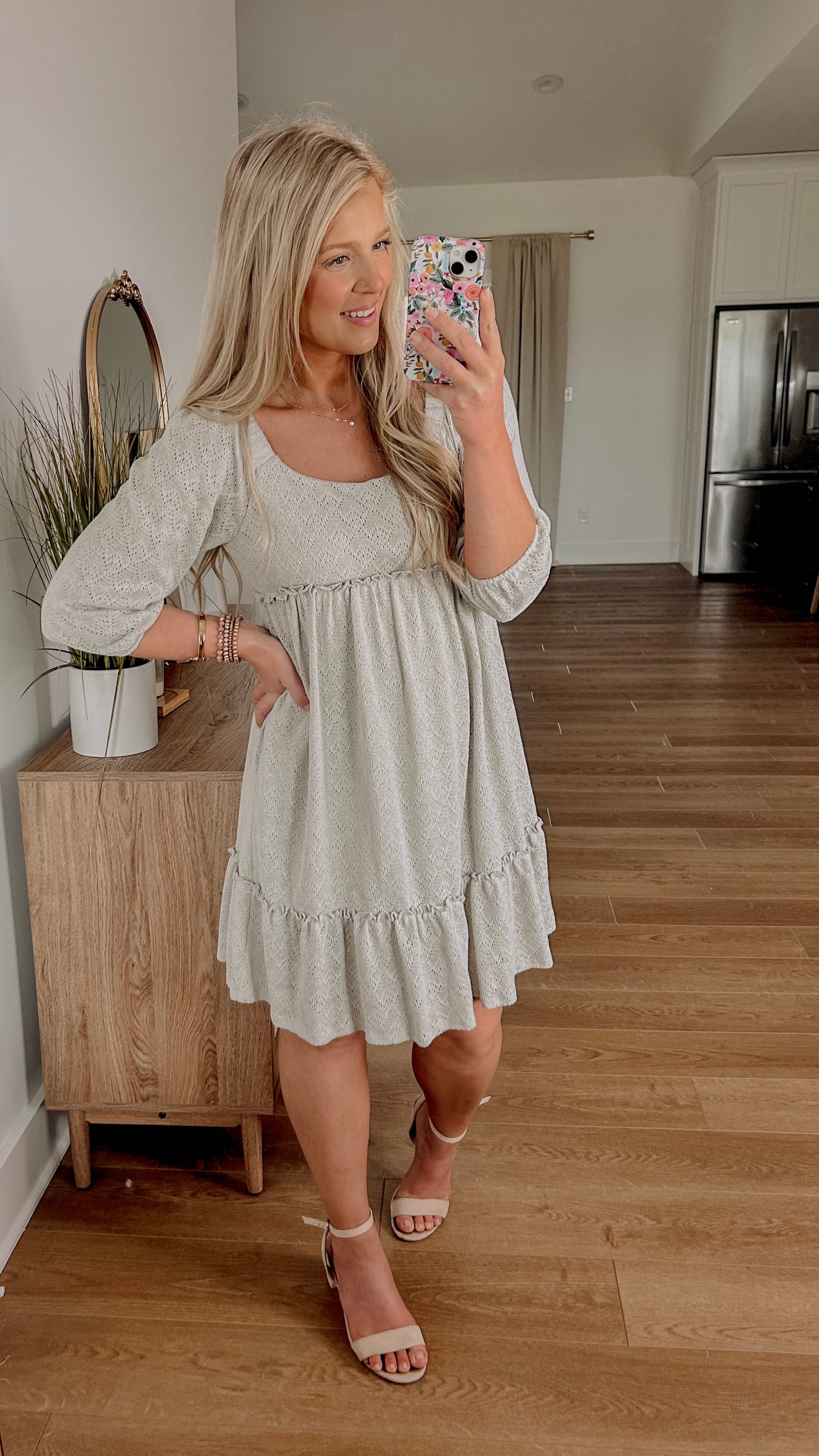 Textured Babydoll Dress - Lt. Grey
