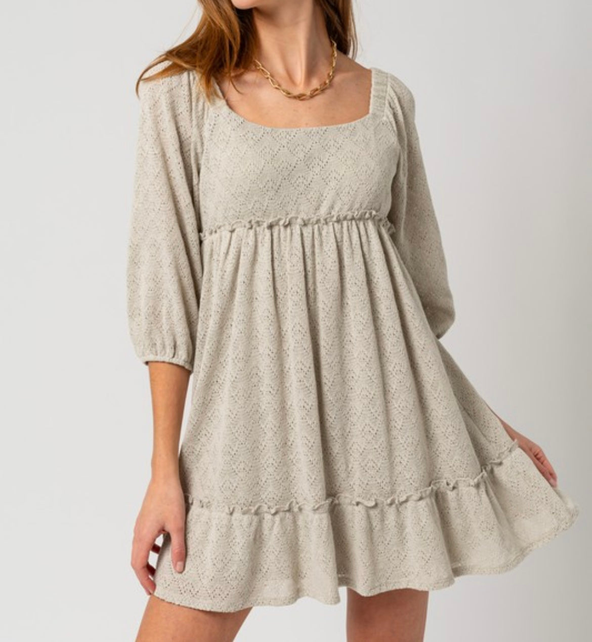 Textured Babydoll Dress - Lt. Grey
