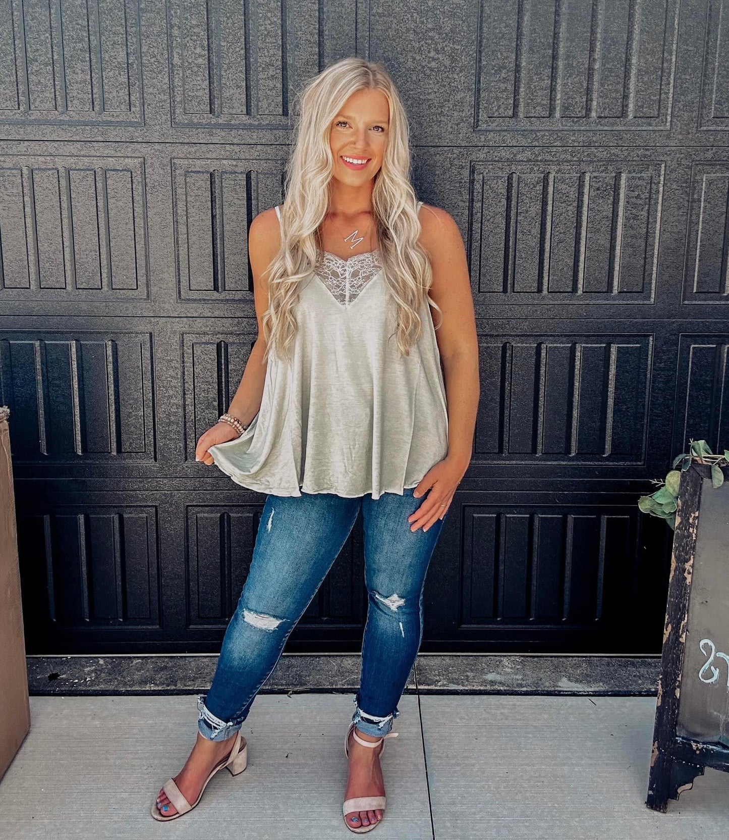 Time Well Spent Lace Tank - Sage