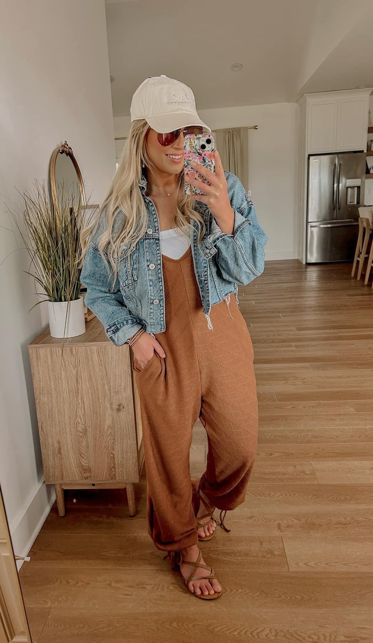 Textured Jumpsuit - Brown