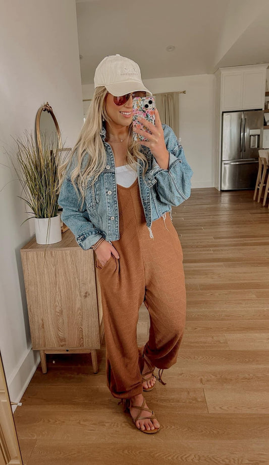 Textured Jumpsuit - Brown