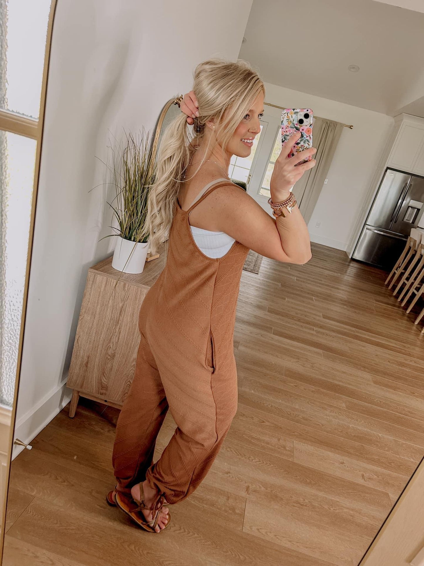 Textured Jumpsuit - Brown