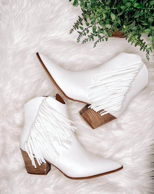 Fringe Booties - White