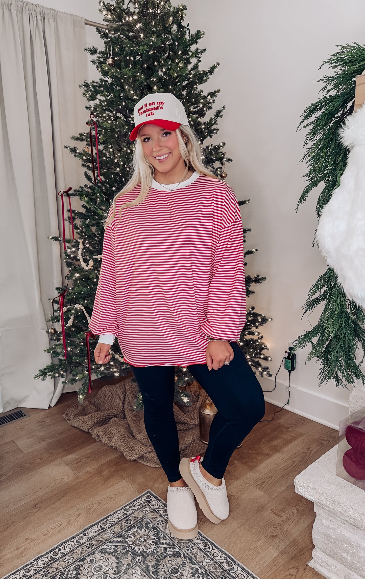 Just Stopping By Striped Pullover - Red